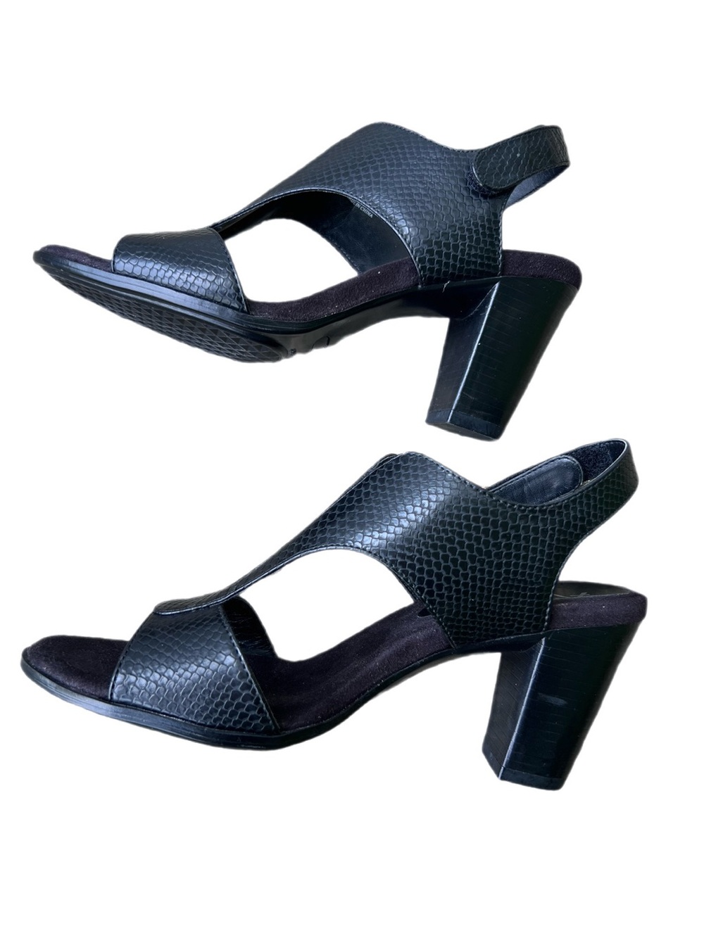 A2 By AEROSOLES POWER YOGA Memory Foam Black Textured Slingback Block Heels Sz.9